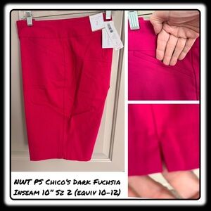 NWT Chicos Perfect Stretch “Rubellite” PINK 10” inseam flat front 2 (eqv 10-12)